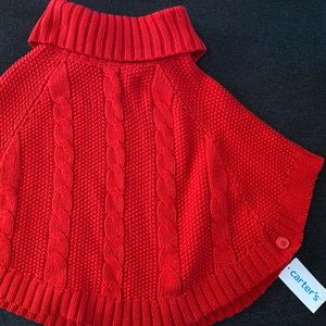 Little girls Red turtle neck poncho